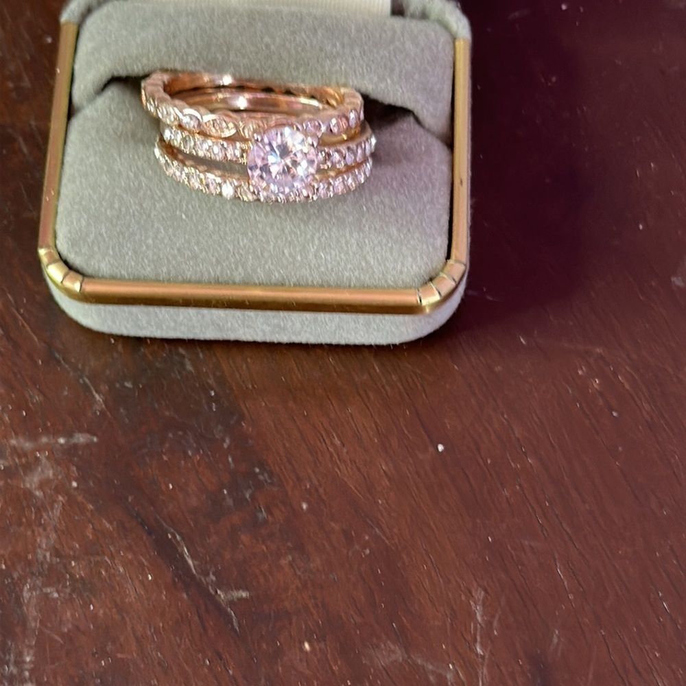 Faux Rose Gold Cubic Zirconia 3-Ring Set Size 9 | Unbranded Bridal Stackable